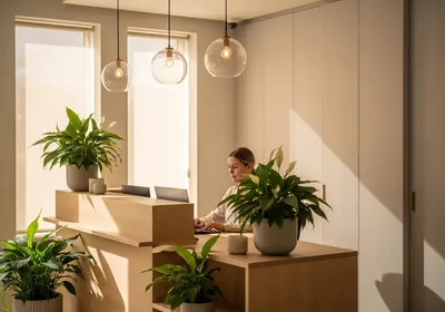 Wellness studio reception and booking desk