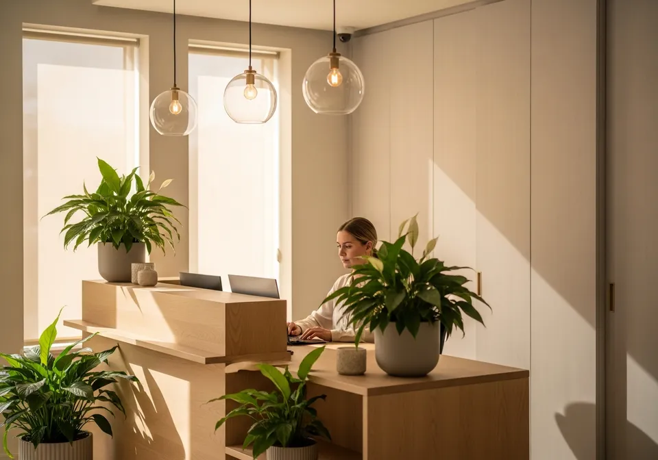 Wellness studio reception and booking desk